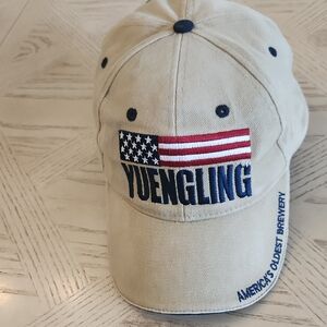 Yuengling Tan Cap with Front & Back Embroidery Front American Flag Design